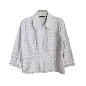 Samuel Dong White Ruffle Full Zip 3/4 Sleeve Jacket Artsy